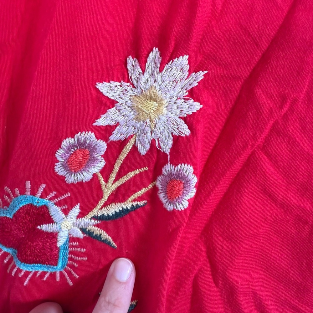 Johnny Was Embroidered Floral Butterfly Top XL 100% Cotton Short Sleeve FLAW - Picture 5 of 8